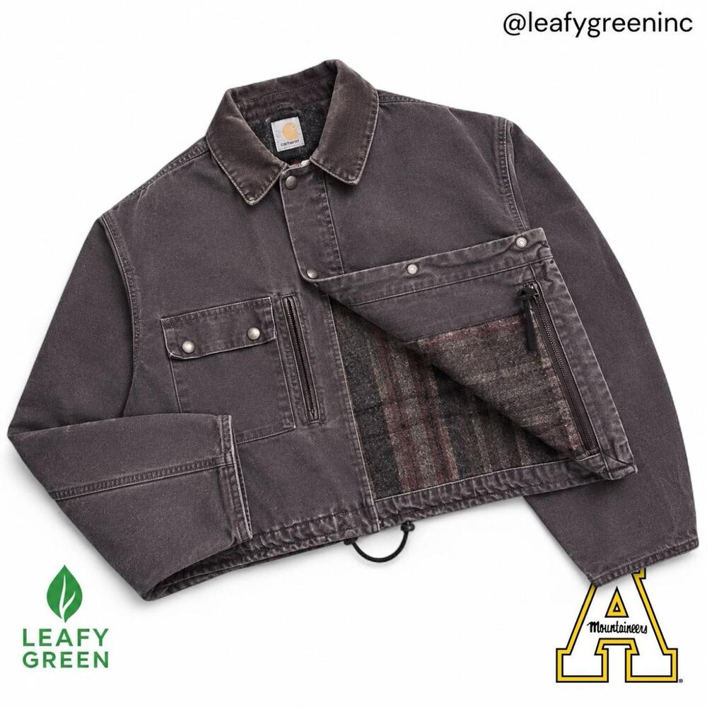 VTG 90s Carhartt Detroit Blanket Lined Trucker Crop Jacket us M Boxy Plum Brown